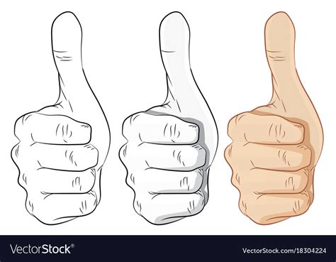 Hands Thumbs Up Outline Gray And Colorful Vector Image