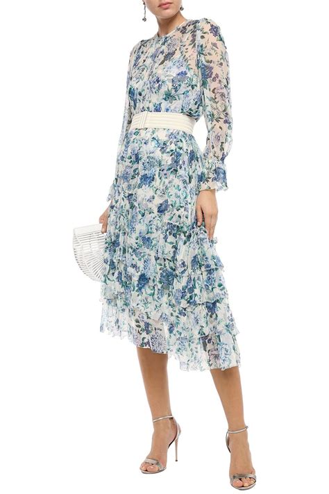 Zimmermann Belted Tiered Floral Print Silk Crepon Midi Dress The Outnet