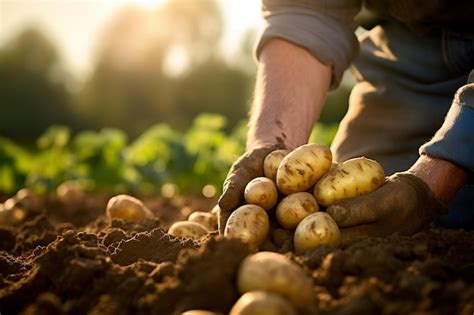 Premium Photo Farmer Hands Harvesting Potatoes At Potato Field Bokeh