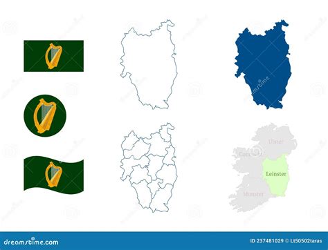 Leinster Map Province Of Ireland Detailed Blue Outline And Silhouette