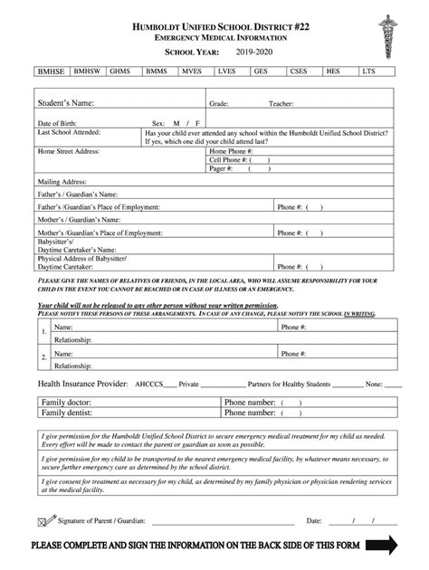 Fillable Online English Husd Emergency Medical Information Emi Form