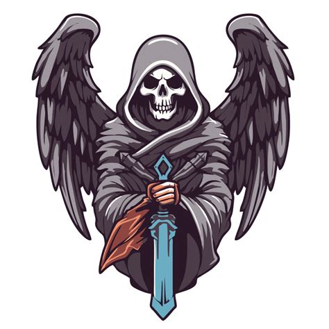 Grim reaper with a sword in his hands on transparent background for tattoo or t-shirt design ...