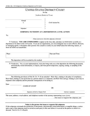 Subpoena To Testify At A Deposition In A Civil Action Northern