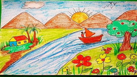 Sunrise Sunset Watercolor Drawing Scenery Easy - img-doozy