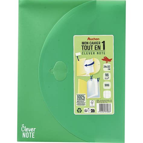 Auchan Cahier Clever Note X Cm Pages Grands Carreaux Seyes Vert