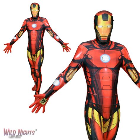 Mens Iron Man Zapper Superhero Morphsuit Fancy Dress Costume Ebay