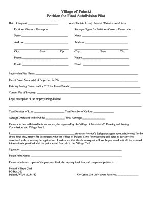 Fillable Online Petition For Final Subdivision Plat Fax Email Print