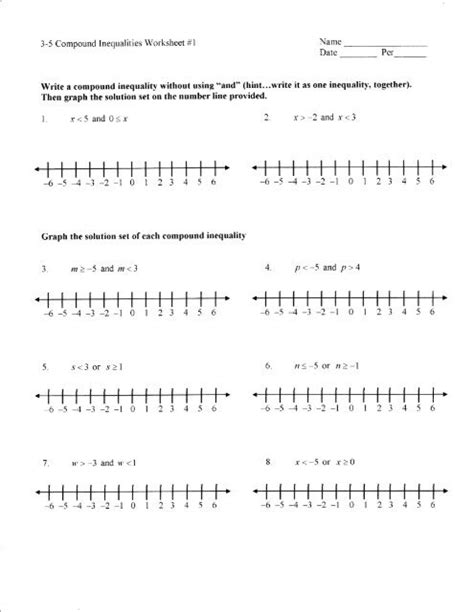 Solving Compound Inequalities Worksheet For Th Grade Lesson Planet