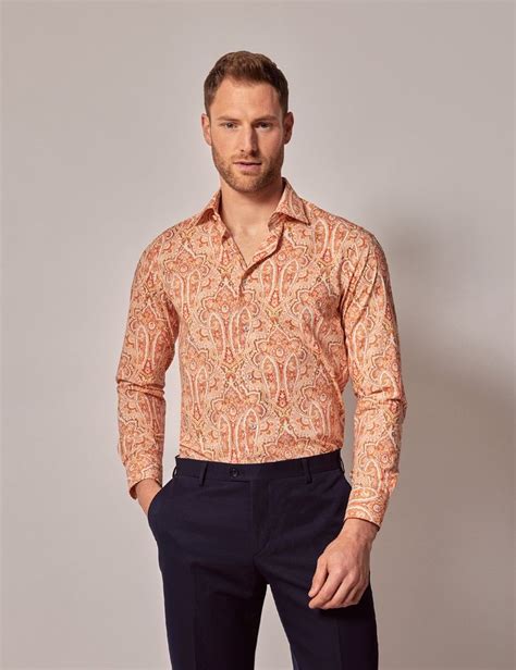 Men S Orange White Paisley Slim Shirt Hawes Curtis