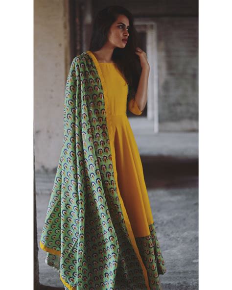 Yellow and green flower dress with dupatta by Tie & Dye Tale | The ...