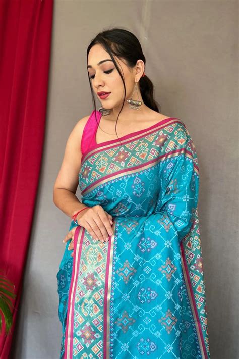 Woven Patola Silk Saree In Blue Ucchal Fashion