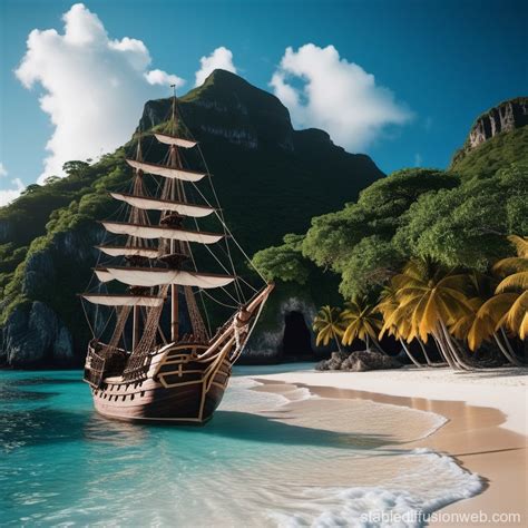 Pirate Ship Anchored Near Caribbean Island Stable Diffusion Online