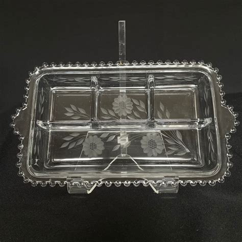 Vintage Candlewick Etched Hughes Cornflower Sectioned Serving Dish Serving Tray Read Full