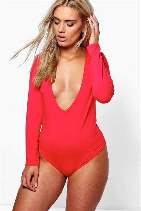 Boohoo Womens Plus Lorraine High Leg Plunge Bodysuit Ebay