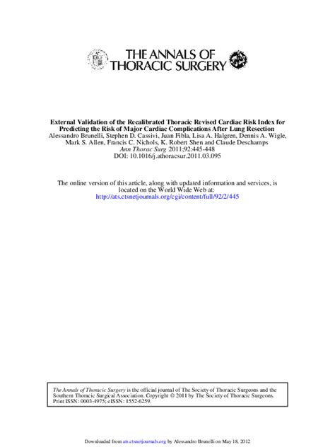 Pdf External Validation Of The Recalibrated Thoracic Revised Cardiac