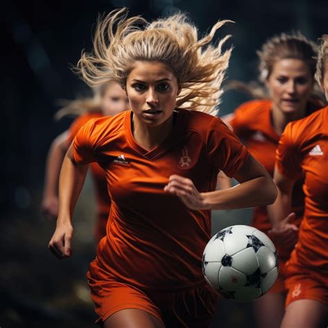 Premium Ai Image Female Football Player Team Ai Generated