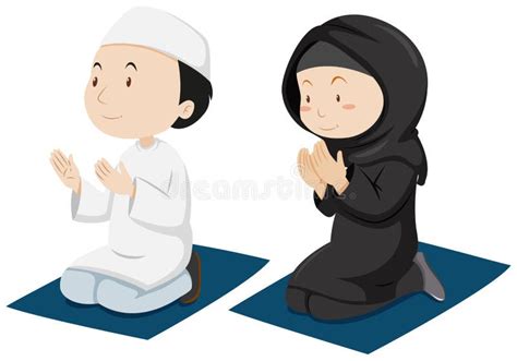 Muslim Couple Praying On Mattress Stock Vector - Illustration of woman ...