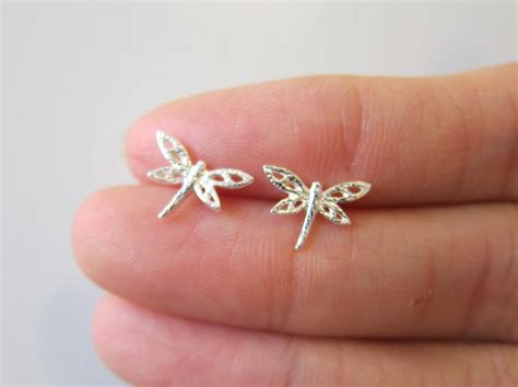 Sterling Silver Dragonfly Stud Earrings Dainty Earrings Etsy