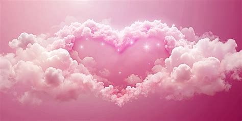Pink Sky Heart Shaped Clouds With Stars Background, Pink Clouds Heart ...