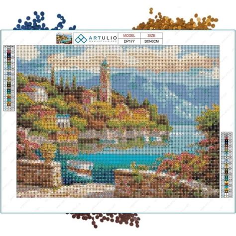 Diamond Painting Kit Complet Village Méditerranéen Avec Vue Sur Les