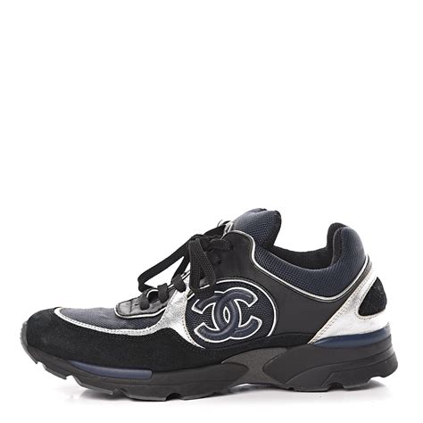 Chanel Suede Calfskin Cc Sneakers 365 Black Navy 486267