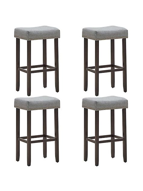 Costway Set Of 4 Nailhead Saddle Bar Stools 29 Height W Fabric Seat