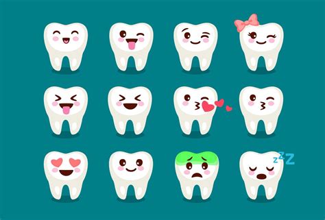 Set of cute dental teeth emoji 1308751 Vector Art at Vecteezy