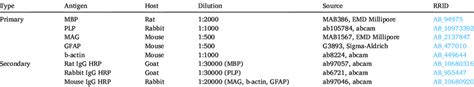 Primary and secondary antibodies used for Western blot analysis ...