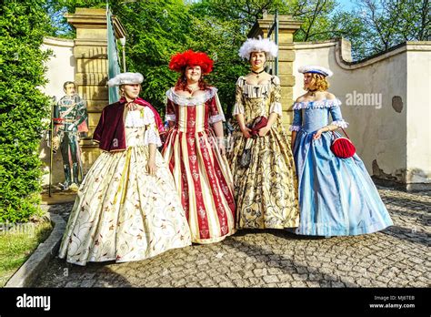 Baroque Fashion Four Ladies Dressed In Baroque Period Clothes Czech