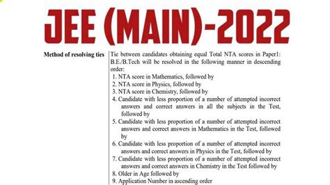 JEE Main 2022 Tie Breaking Policy Revised Age And Application Number