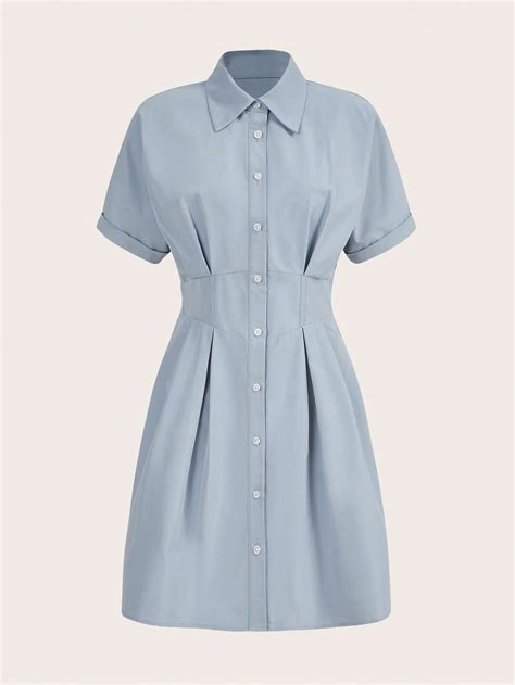 Shein Bizwear Fold Pleated Detail Shirt Dress Workwear Shein Uk