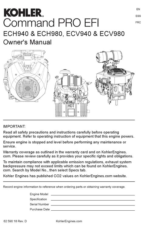 Kohler Command Pro Efi Ecv940 Owners Manual Pdf Download Manualslib