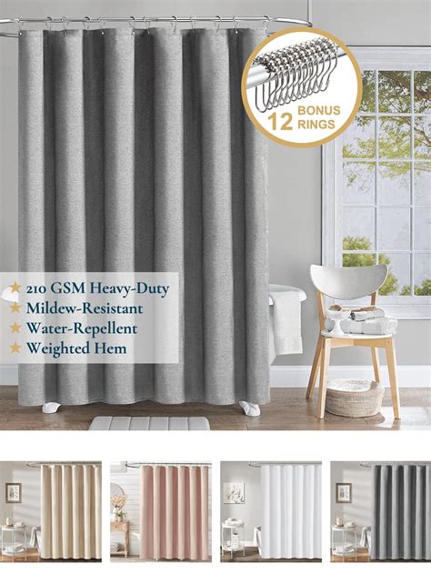 Comfitime Fabric Shower Curtain With Hooks Gsm Heavy Duty Faux