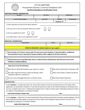 Fillable Online Hartford Residency Form Fax Email Print Pdffiller