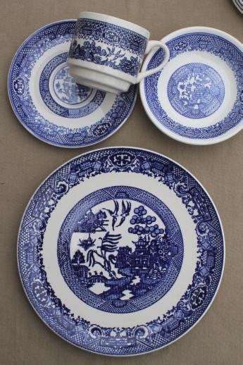 vintage blue willow china dishes, Scio pottery dinnerware set in mint ...