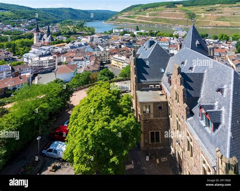 Bingen am Rhein: church Basilica of St. Martin, river Nahe (left) and ...