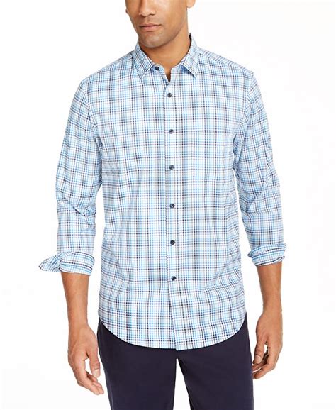 Club Room Mens Performance Ombre Plaid Shirt With Pocket Created For