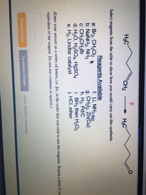 Solved Select Reagent From The Table To Show How You Would Chegg