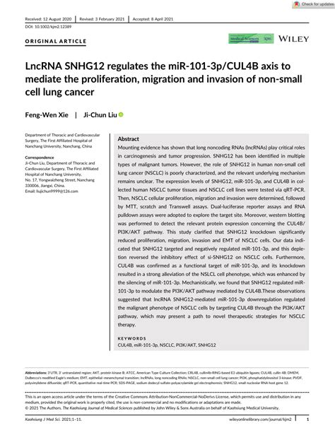 PDF LncRNA SNHG12 Regulates The MiR 1013p CUL4B Axis To Mediate