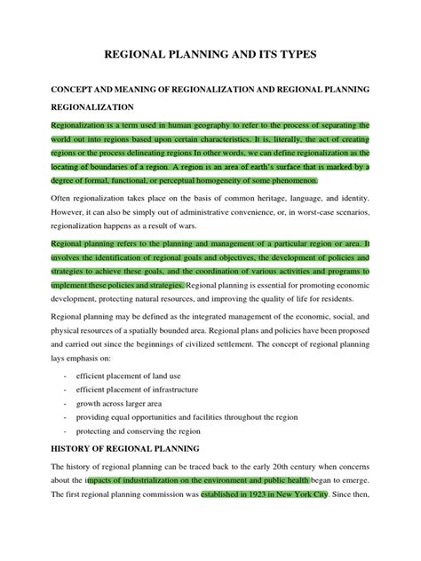 Regional Planning and Its Types | PDF