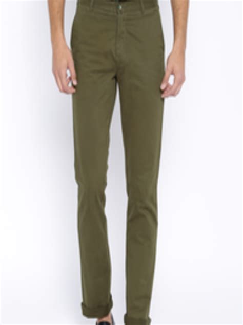 Buy Parx Olive Green Slim Fit Casual Trousers Trousers For Men