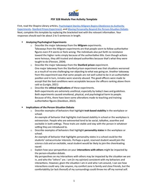 Module 5 2 Activity Grade A Paper PSY 328 Module Five Activity