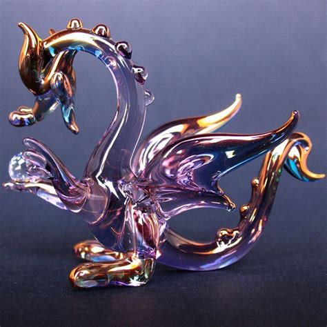 Hand Blown Glass Purple Dragon Figurine - Glass Dragon Ornament