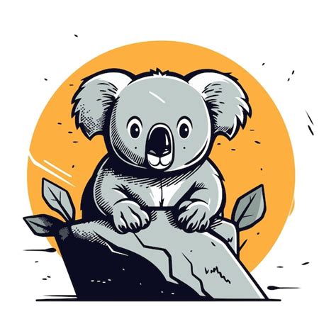 Oso Koala Sentado En Una Roca Ilustración Dibujada A Mano Vectorial