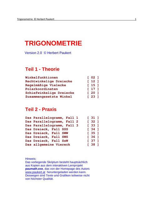 PDF Trigonometrie Paukert At Trigonometrie Herbert Paukert 1