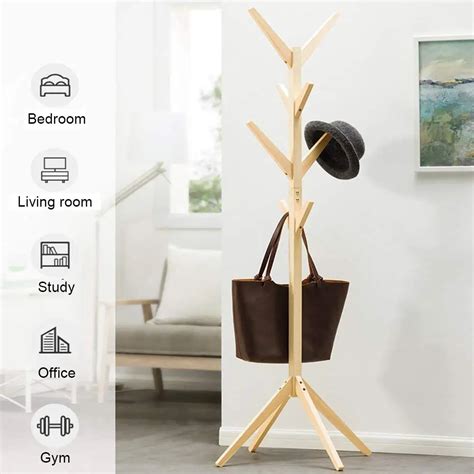 Solid Wood Coat Rack Free Standing With 8 Hooks Wood Tree Coat Rack