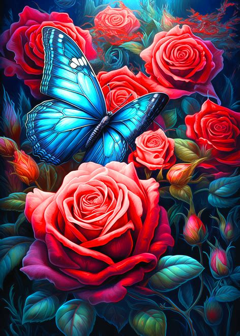 5d Diamond Painting Blue Butterflies And Roses Kit Bonanza Marketplace