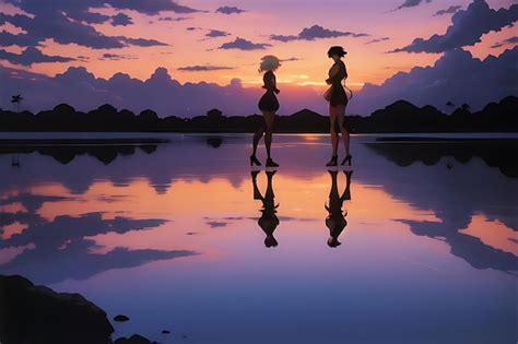 Premium Photo | Tropical beach sunset anime view