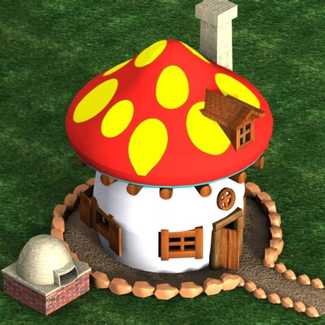 3d model mushroom house smurf