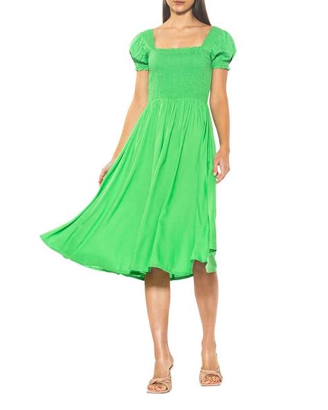 Alexia Admor Ali Smocked Puff Sleeve Midi Dress In Green At Nordstrom